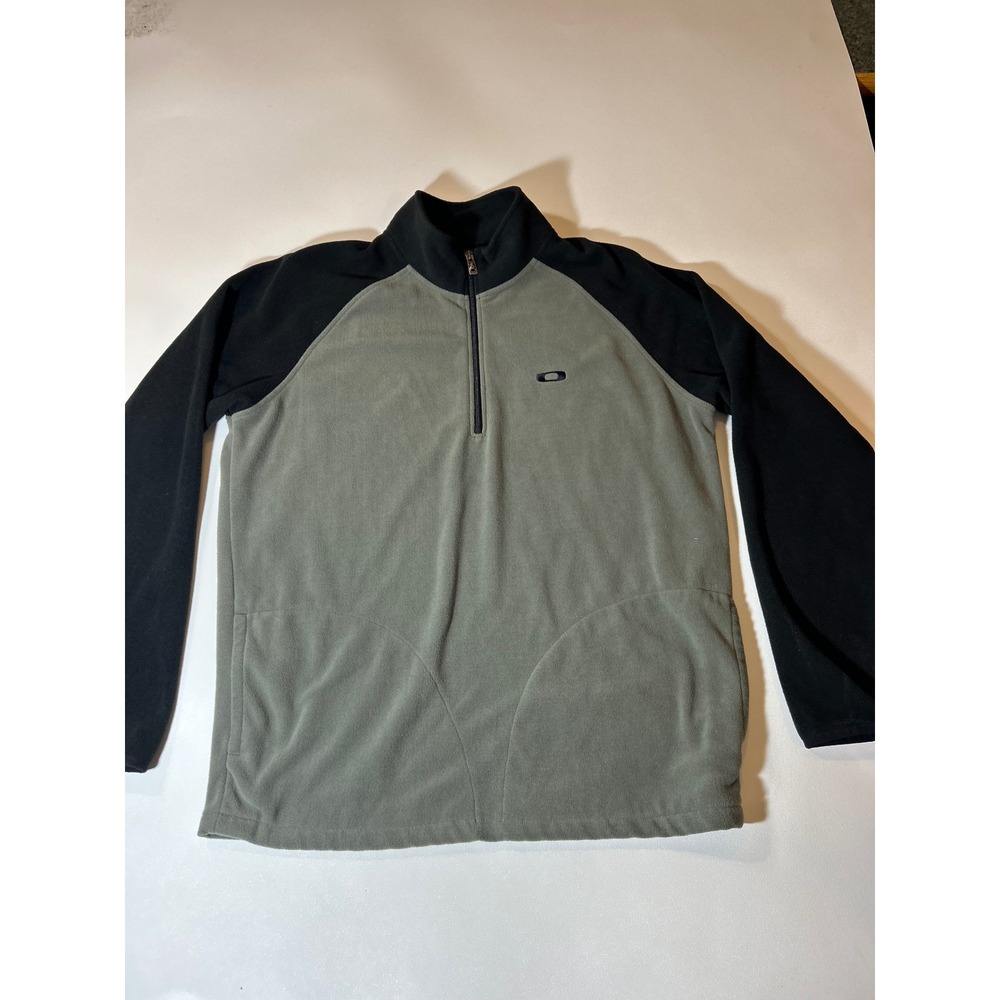 Oakley Fleece Pullover Mens Large Green Black Excellent 1/4 Zip Raglan Active